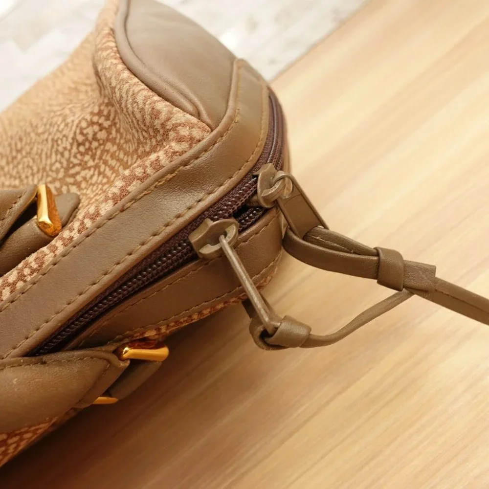 VINTAGE Brown‎ Quail Print Handbag Leather Partridge Eye Japanese SUSANA JAPAN